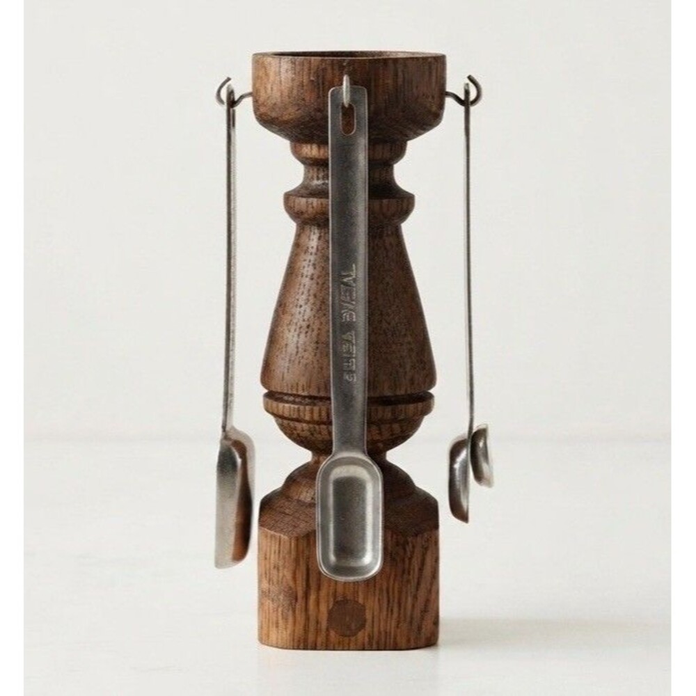 Vintage Wood Measuring Spoon Tree Stand Caddy Spoon Holder Handmade Signed